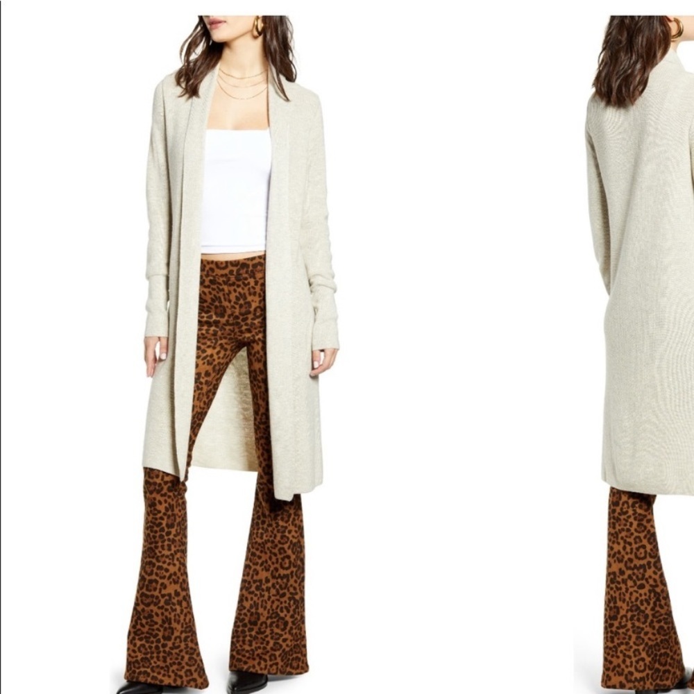 Leith Beige Long‎ Line Duster Cardigan in Oatmeal Size S